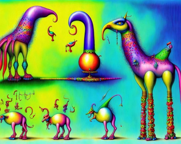 Surreal Illustration of Whimsical Colorful Creatures