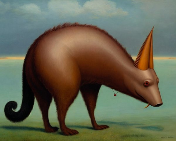 Surreal Creature with Brown Fur in Minimalist Landscape