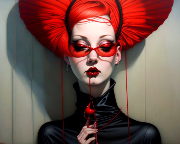 Vibrant Red-Haired Figure in Bold Black Outfit