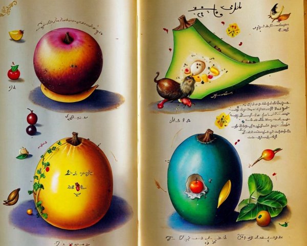 Illustrated Historical Botanical Page with Fruits