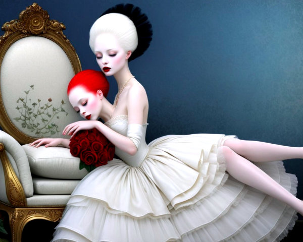 Elegant Figures in Surreal Dreamy Setting with Roses