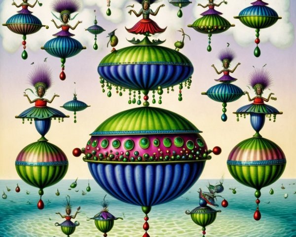 Whimsical Floating Spheres Over a Calm Sea