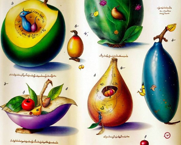 Colorful Whimsical Fruit Illustrations with Insects