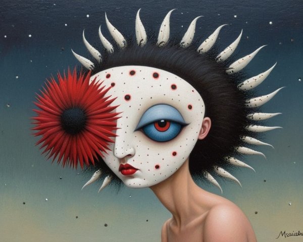 Surreal Figure with Floral and Cosmic Elements