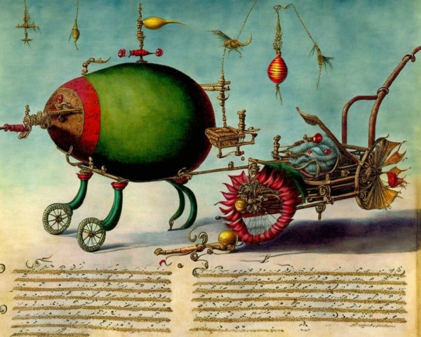 Whimsical Steampunk Vehicle with Green Body and Accents
