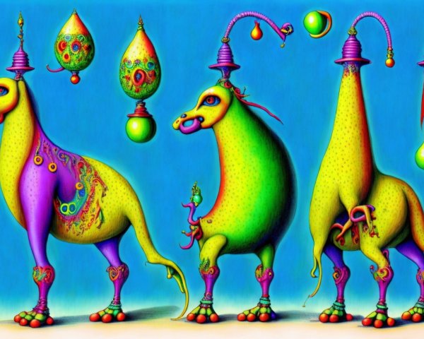 Vibrant Fantastical Creatures with Decorative Elements