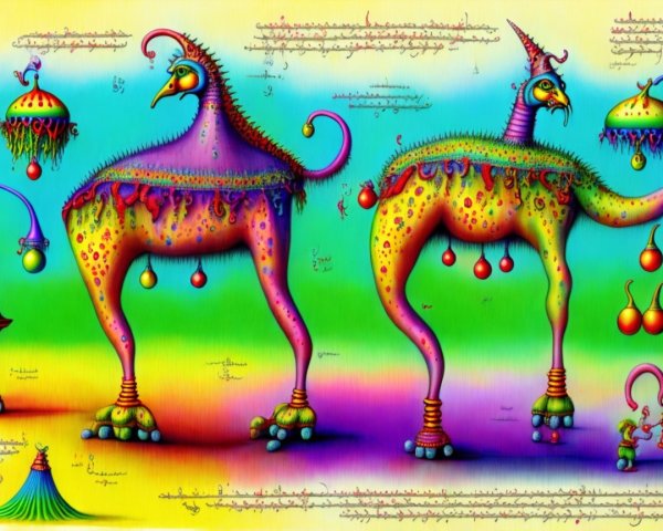 Whimsical Colorful Hybrid Creatures in Surreal Setting