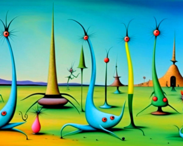 Whimsical Alien Landscape with Unique Plant Creatures