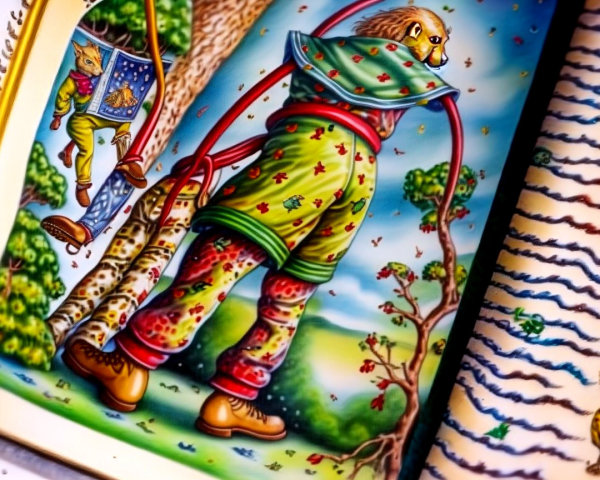 Whimsical Scene with Colorful Animals in Nature