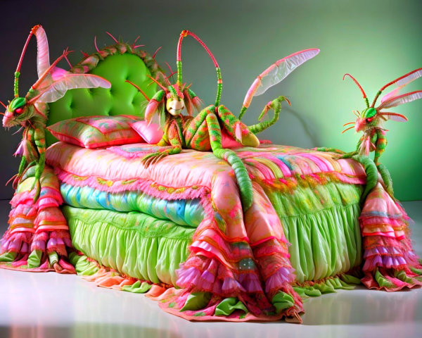 Vibrant Bedroom with Tufted Lime Green Headboard