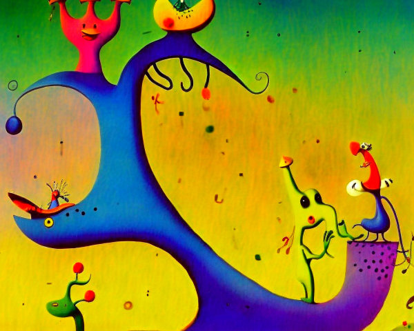 Vibrant Abstract Painting of Whimsical Creatures