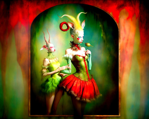 Surreal Humanoid Creatures in Golden Archway