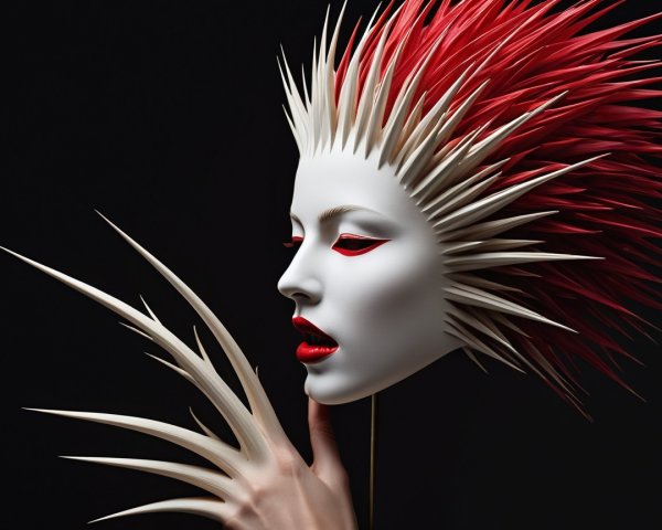 Dramatic Portrait of Mask with Red Features and Headdress