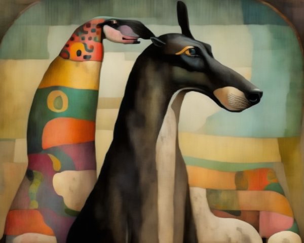 Abstract Painting of Two Stylized Greyhound Dogs