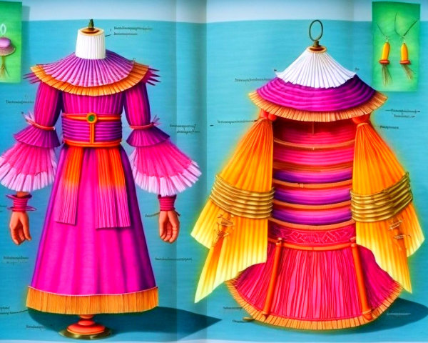 Vibrant Flared Dress in Pink and Orange Colors