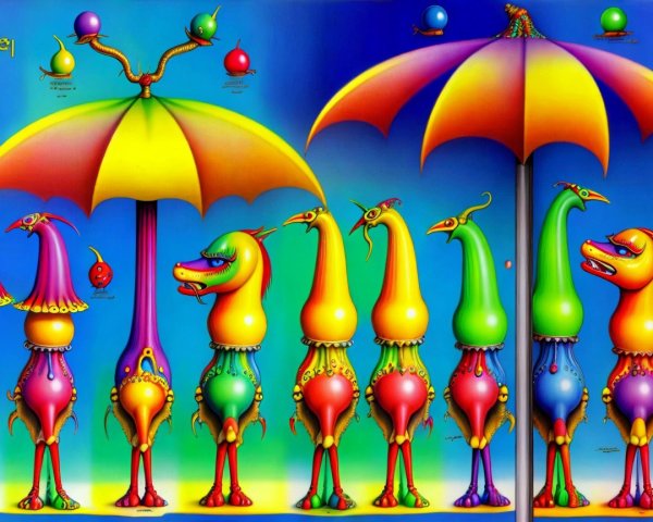 Colorful Illustration of Whimsical Fantastical Creatures