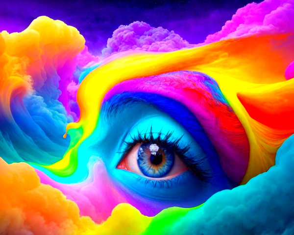 Surreal Eye in Psychedelic Cloud Landscape