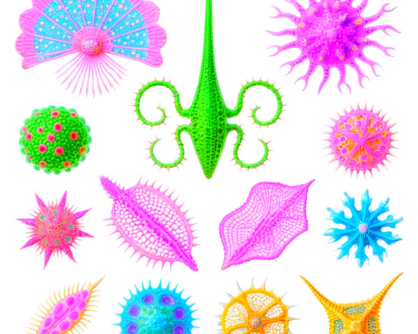 Collection of Colorful Micro-Organisms on White Background