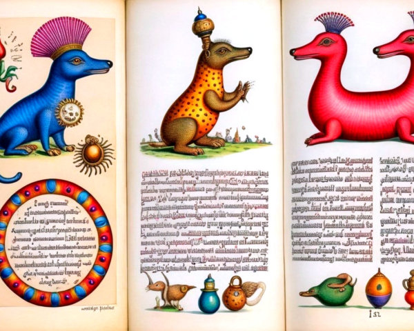 Colorful Whimsical Creatures with Mythical Elements
