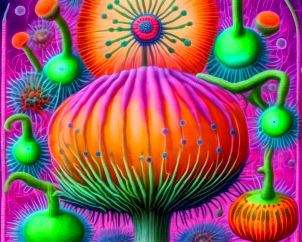 Surreal Landscape with Vibrant Mushroom Forms