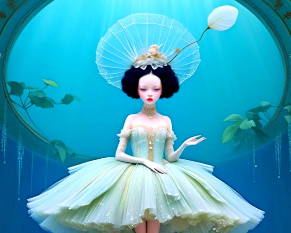 Underwater Doll in Mint-Green Tutu and Flower Cap