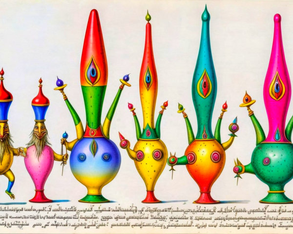 Whimsical Display of Colorful, Fantastical Vessels