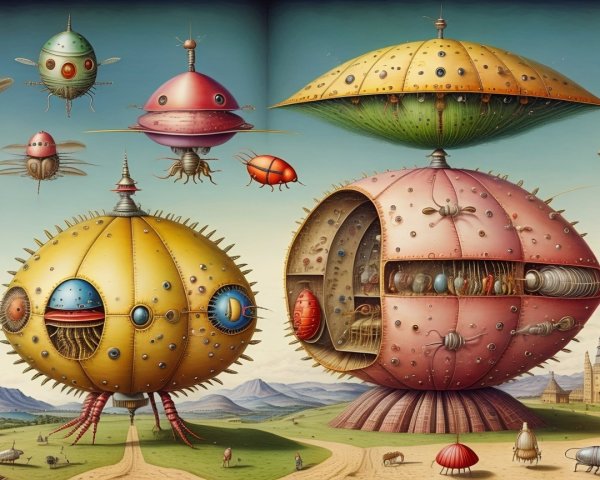 Whimsical Futuristic Landscape with Colorful Orbs