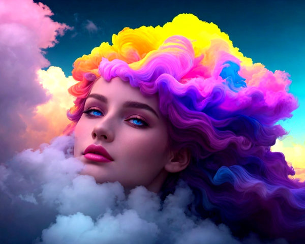 Surreal Portrait of a Woman with Colorful Hair