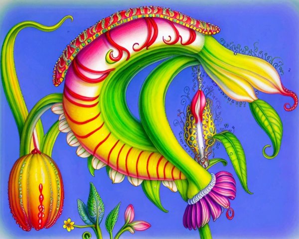 Surreal Illustration of a Colorful Fantastical Plant