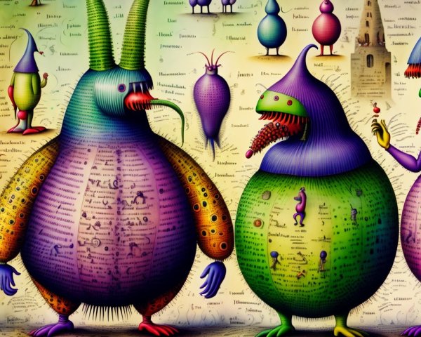 Cartoonish Creatures in a Colorful Scientific Setting