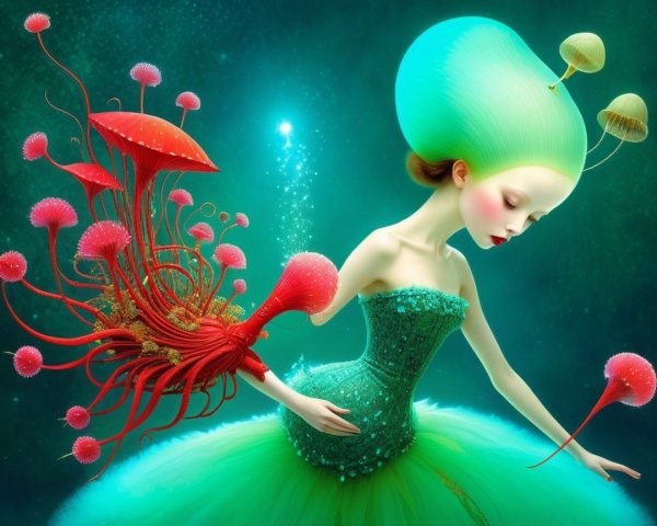 Whimsical Underwater Scene with Glowing Mushrooms