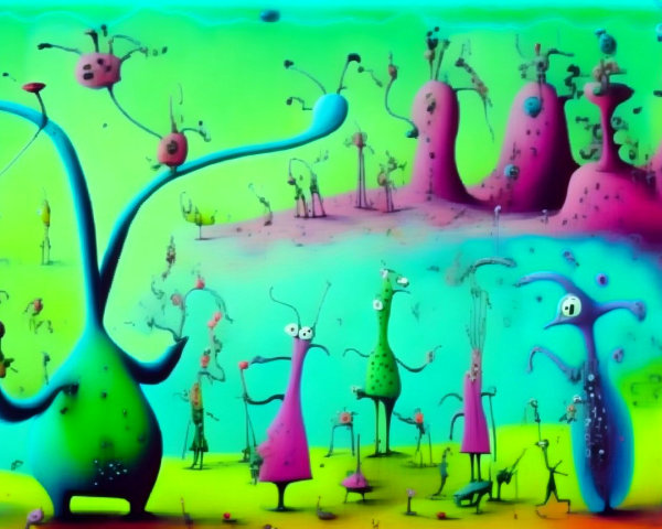 Vibrant Alien Landscape with Surreal Creatures