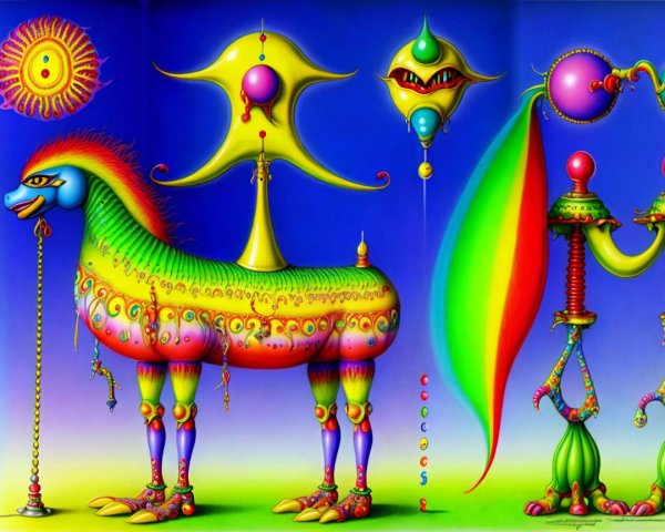 Vibrant Whimsical Landscape with Surreal Creatures