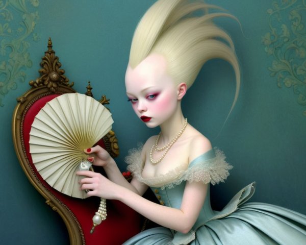Whimsical Character in Vintage Chair with Fan