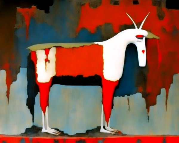 Surrealist Painting of Stylized Antelope-like Creature