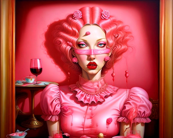 Vibrant Digital Painting of Woman with Pink Accents