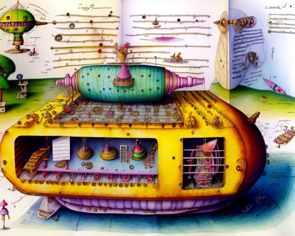 Colorful Illustration of a Quirky Airship Design