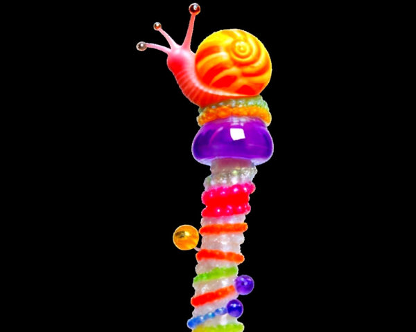 Colorful Snail on Glittering Decorative Stack