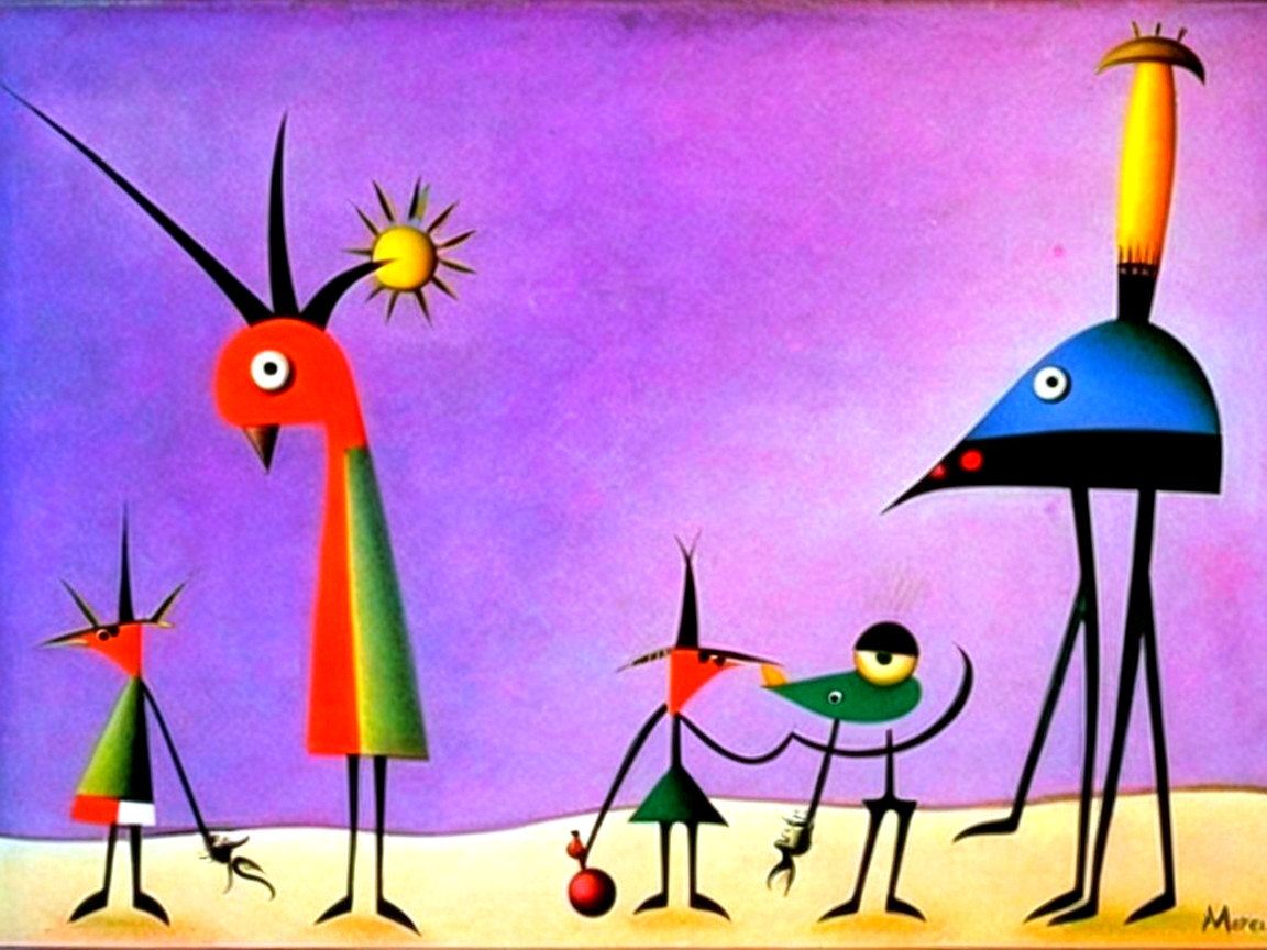 Colorful Painting of Whimsical Anthropomorphic Figures