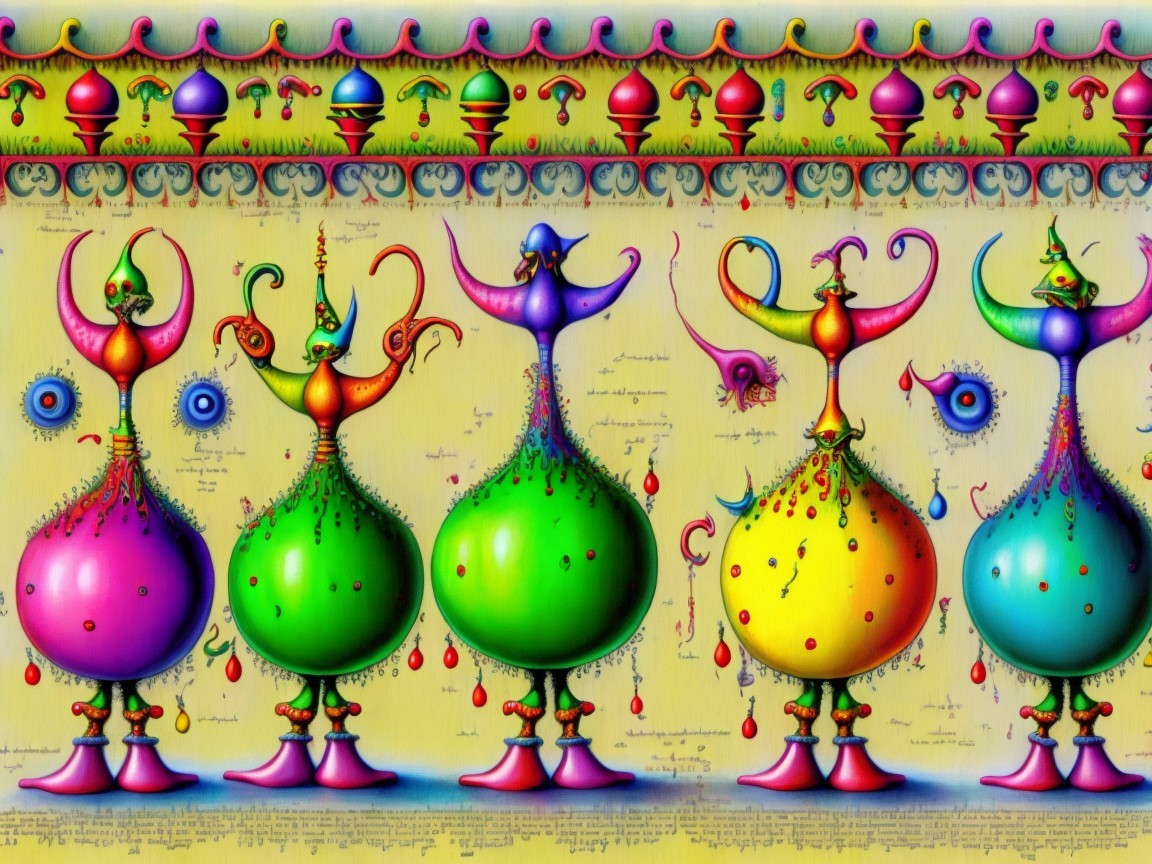 Colorful Abstract Figures with Whimsical Designs