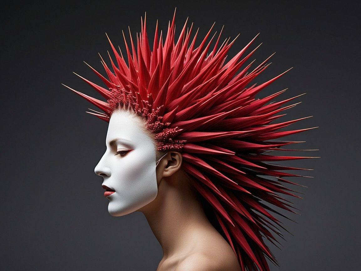 Woman with Red Spiky Hair and Face Paint Portrait