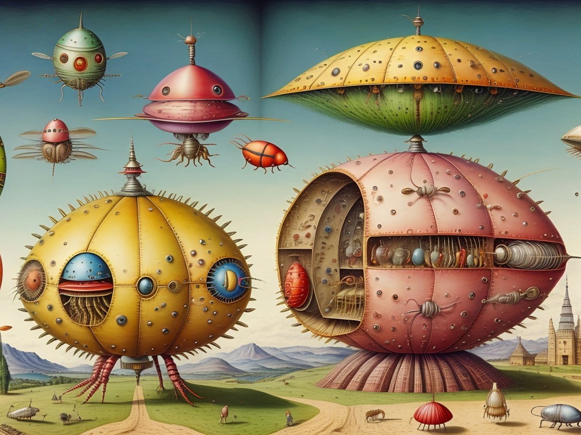 Whimsical Futuristic Landscape with Colorful Orbs