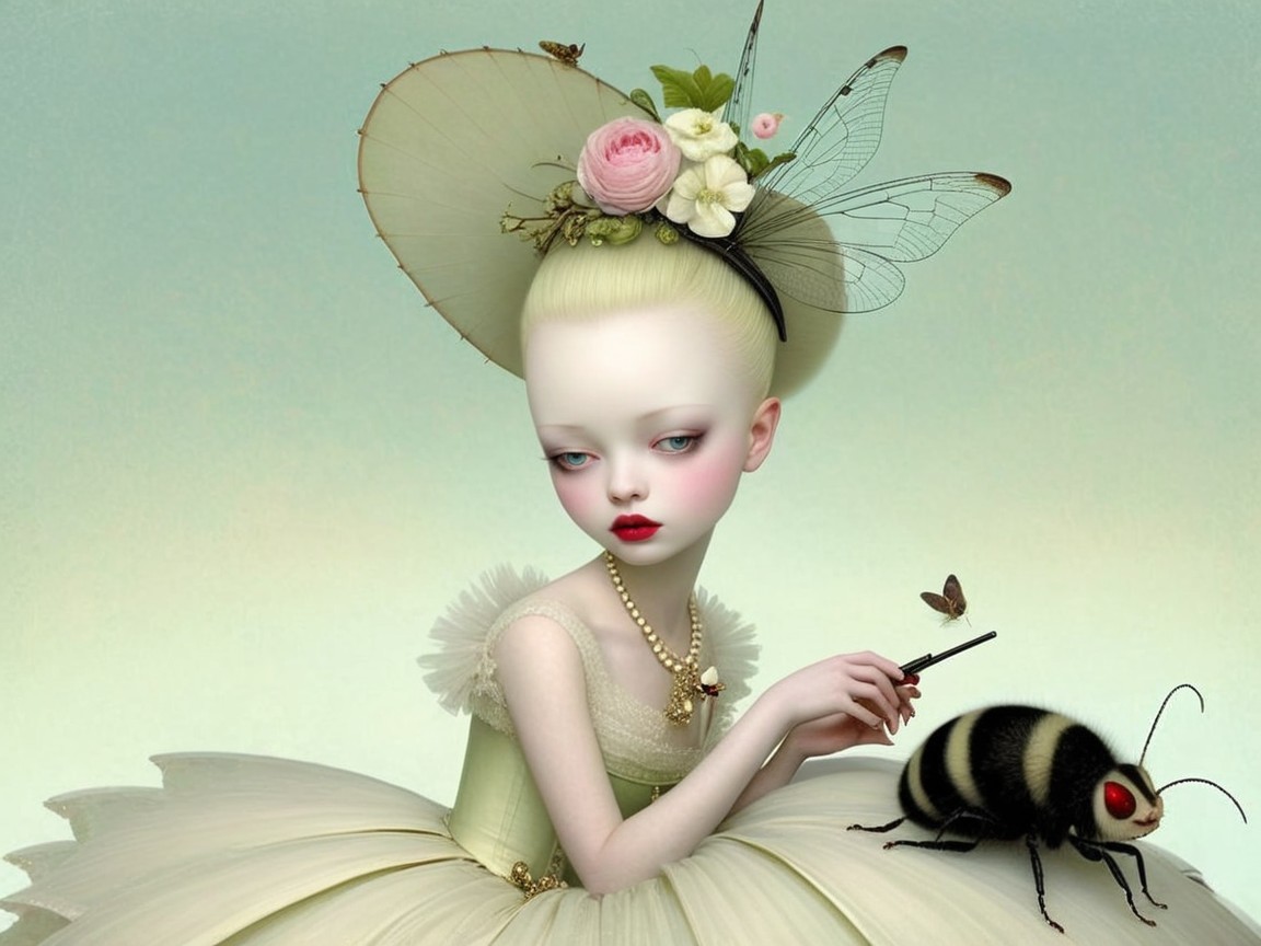 Surreal Portrait of a Delicate Girl with Floral Headpiece