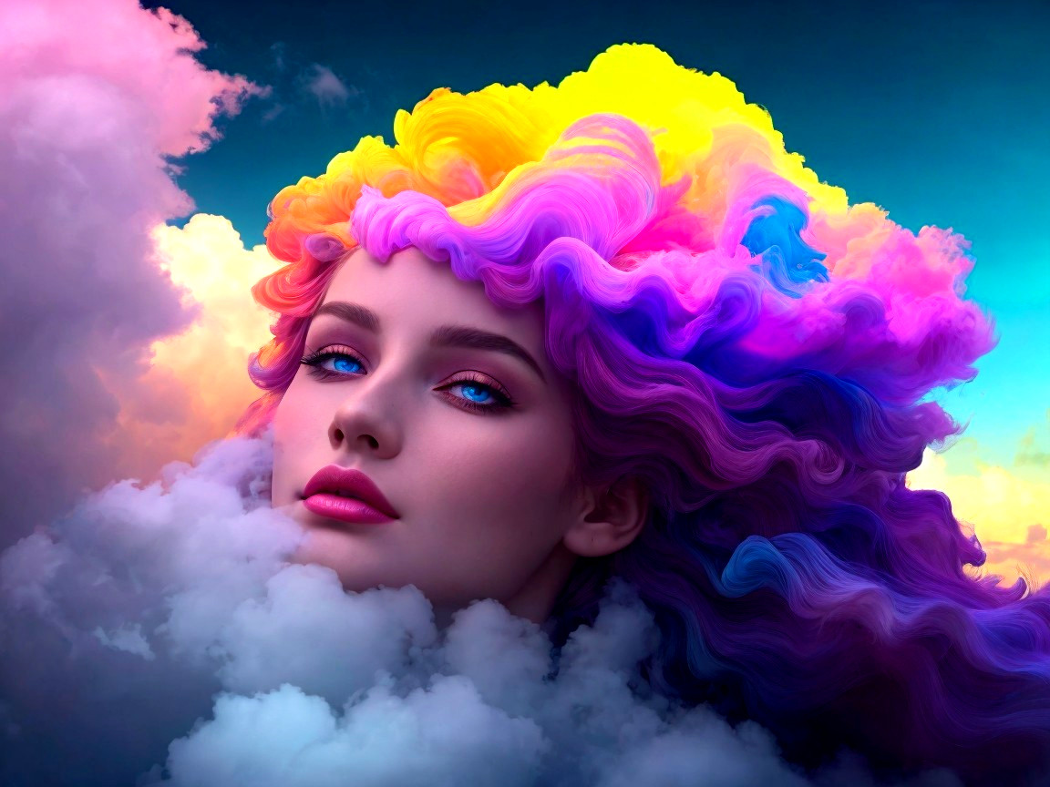 Surreal Portrait of a Woman with Colorful Hair