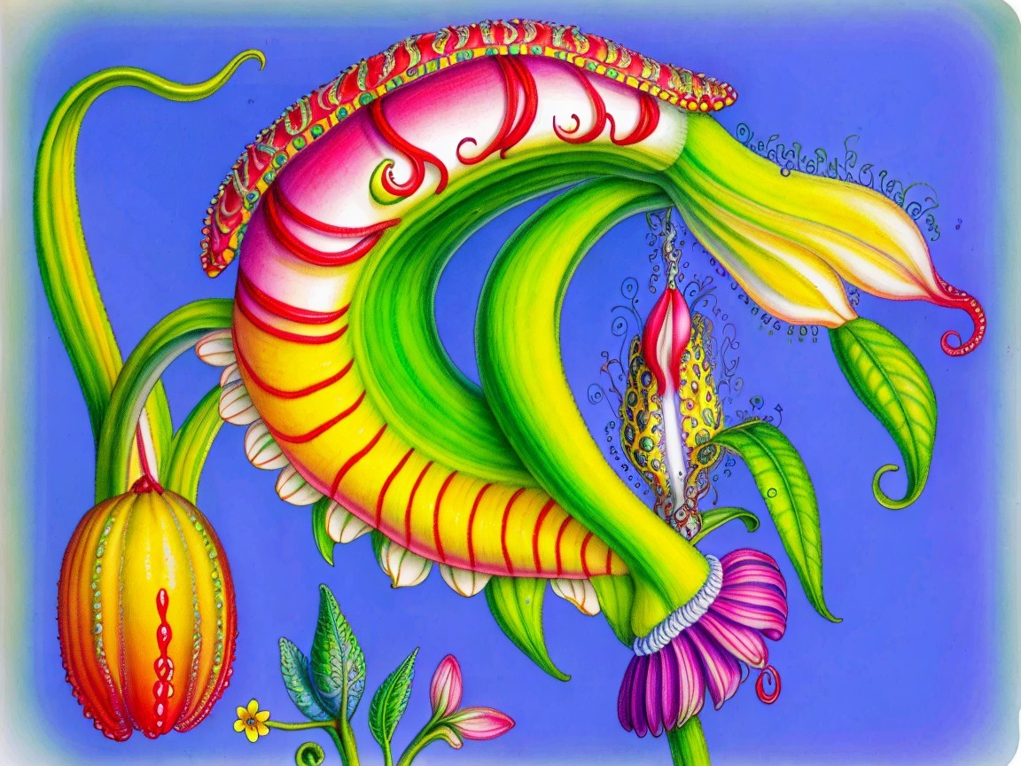 Surreal Illustration of a Colorful Fantastical Plant