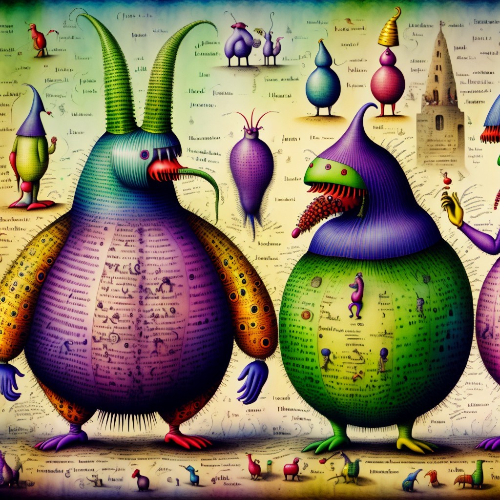 Cartoonish Creatures in a Colorful Scientific Setting