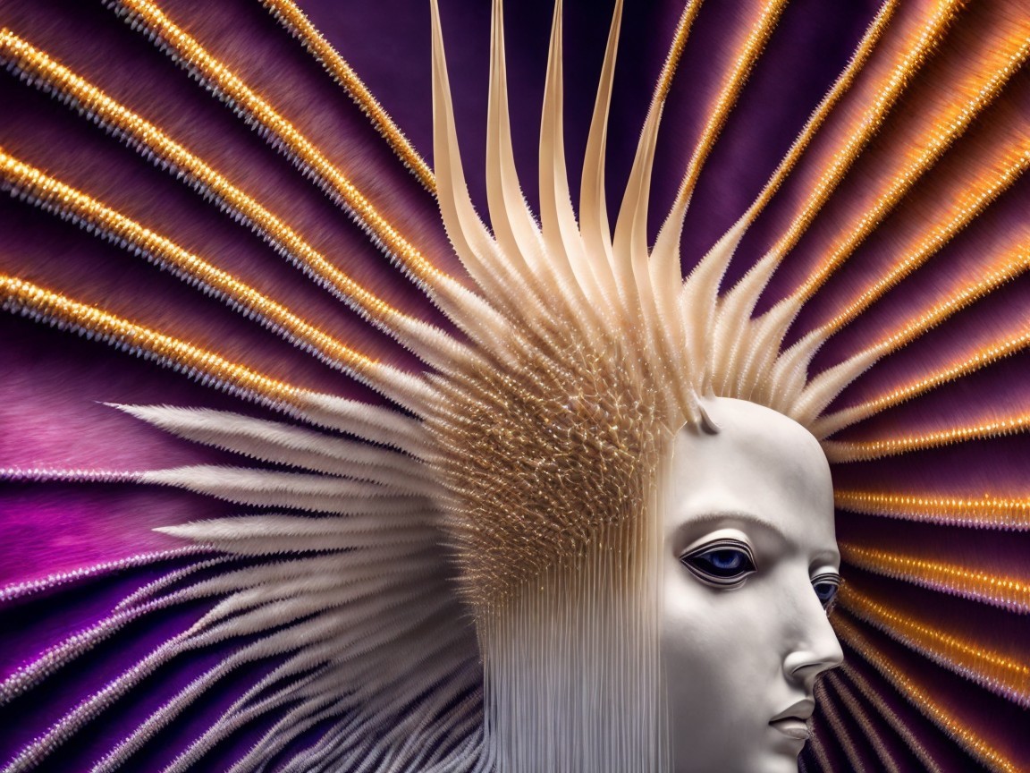 Futuristic Mannequin with Spiky Hair on Purple Background