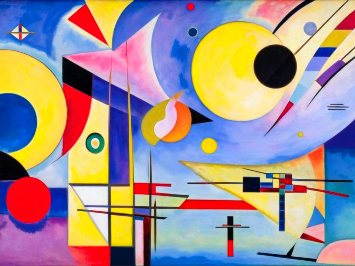 Abstract Painting with Geometric Shapes and Colors