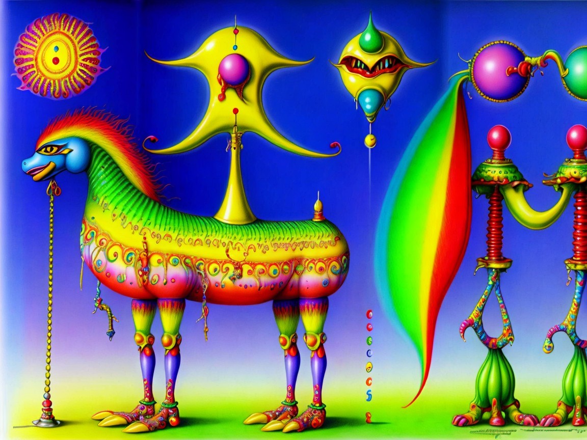 Vibrant Whimsical Landscape with Surreal Creatures