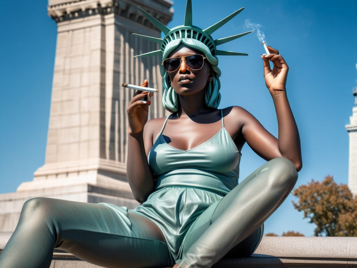 Stylish Individual as Statue of Liberty Outdoors